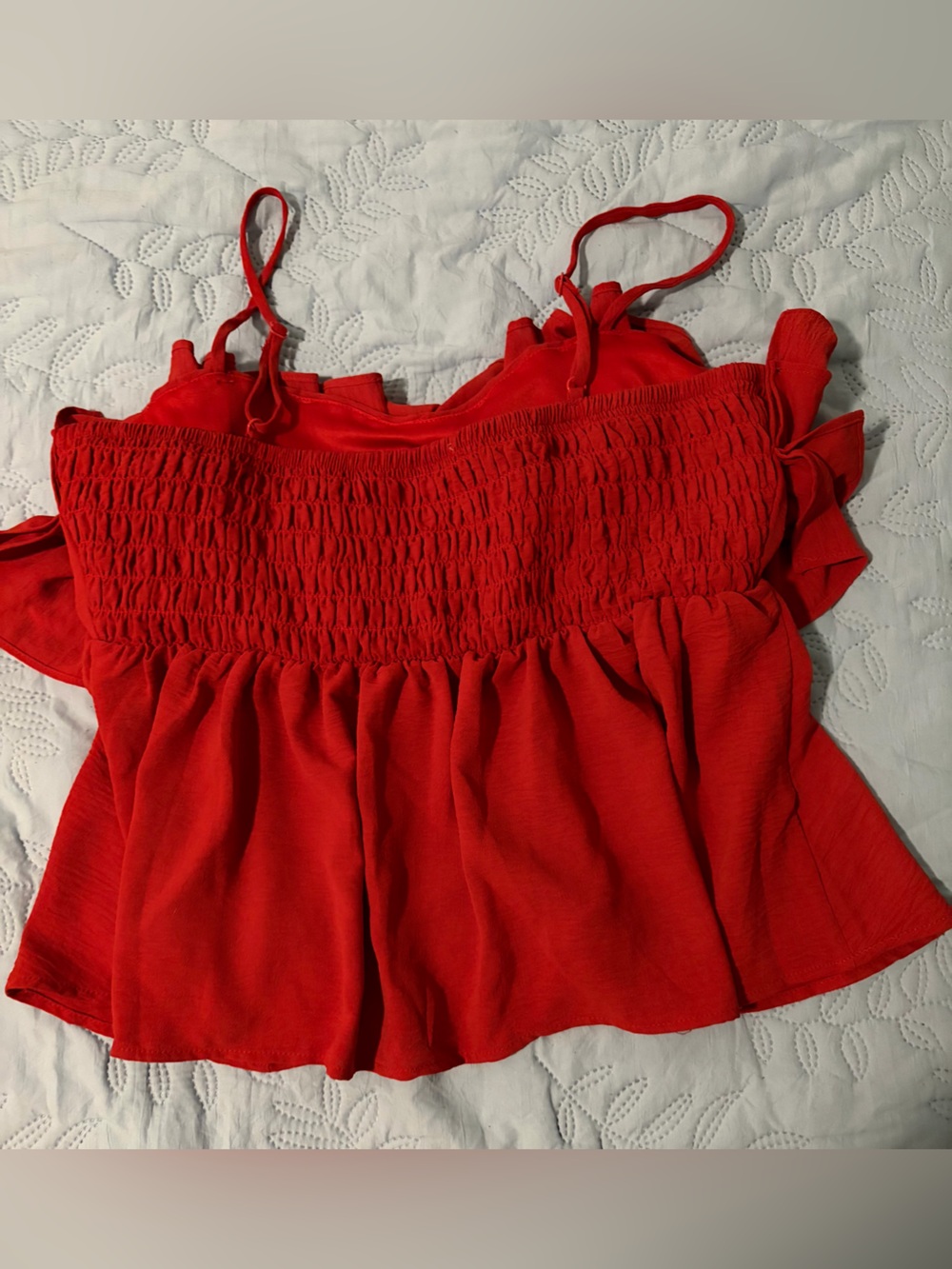 Red Ruffled Tank Top with Spaghetti Straps - Picture 2 of 2